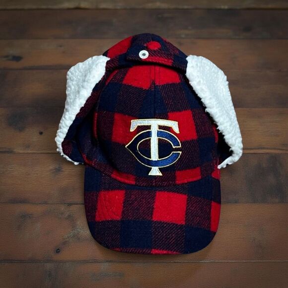 MLB Minnesota Twins Pepsi Snapback Plaid Bomber Fleece Winter Hat Ear Flaps - Picture 1 of 6